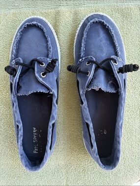 Sperry Blue Canvas Frayed-Edge Slip-On Boat Shoes